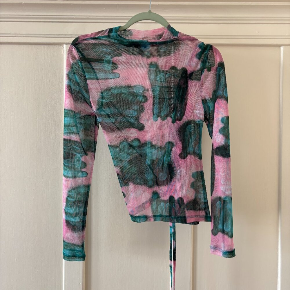 Topshop Rave Maximalist Mock Neck Long Sleeve Mesh Top SMALL - Picture 6 of 6